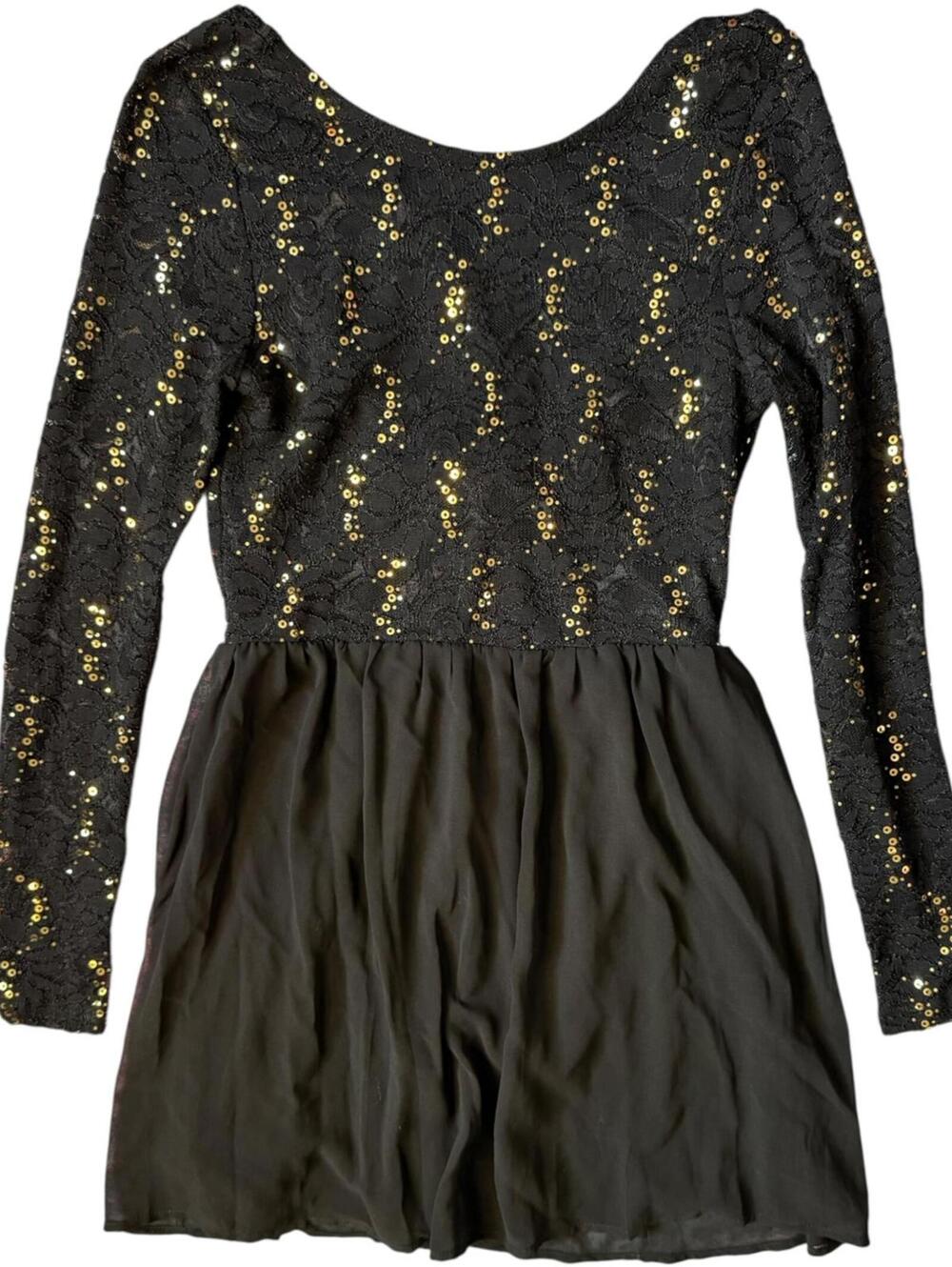 Windsor Black Sequin Lace Bow-Back Skater Dress L Women’s Party Holiday